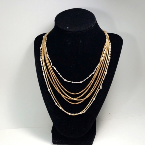 Multi-Strand Gold & Silver Dual-Tone Necklace with Matching Gold Stud Earrings - Picture 4 of 10